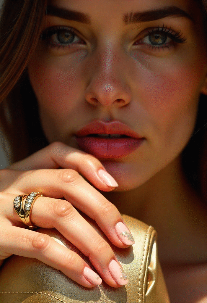 Diseños de uñas verano elegantes con brillos dorados y estilo sofisticado
