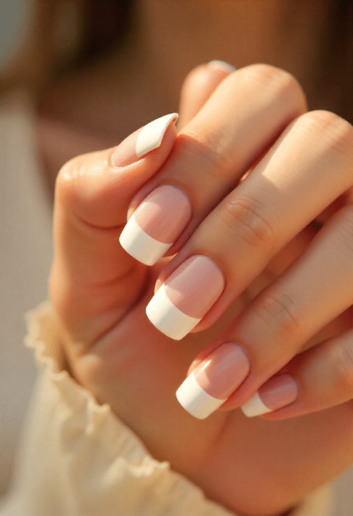 Nails art verano minimalista con tonos suaves y diseño moderno.”]